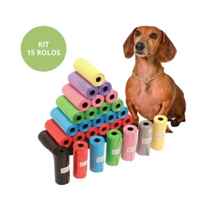 kit 15 rolos saquinho cata caca biodegradável pet